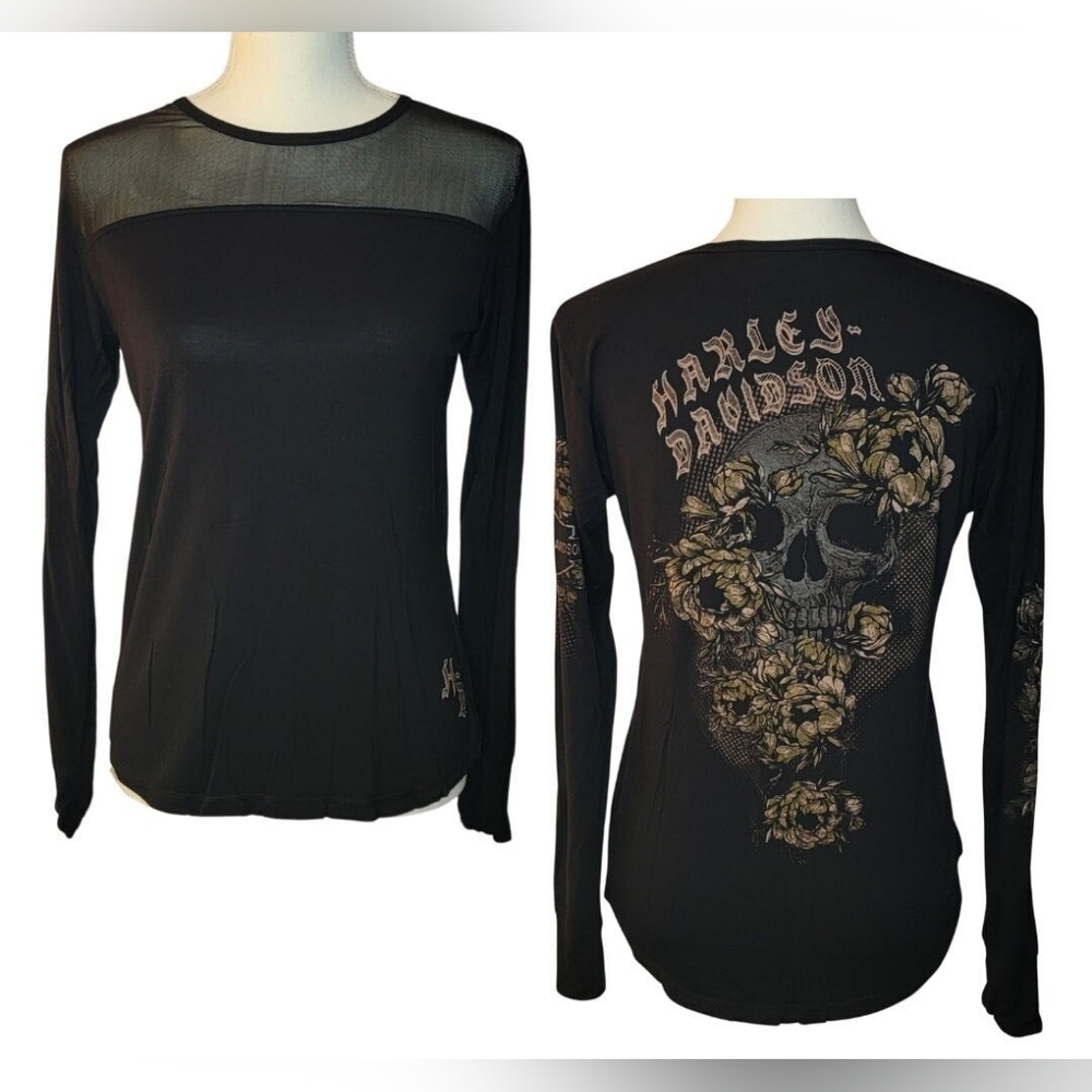Harley Davidson Skull And Roses Longsleeve T-shirt Size M